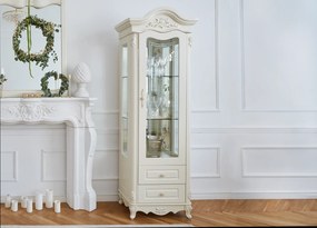 Witryna do salonu lub jadalni Gloria 65x43x200 cm. Witryna z szufladami, górna część przeszklona. Kolekcja mebli La Perle.