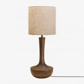 Lampa Stołowa Z Drewna Mango Sintra Ciemny Drewniany Uchwyt & Beżowy Len Ø30 Cm - ↑30 Cm Arlina - Sklum