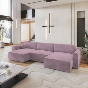 Masseno Narożnik FENTO z funkcją spania i pojemnikiem na pościel Narozniki U, Rozkładana sofa - Wrzosowy, MONOLITH 62