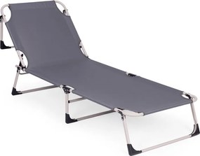 Składany leżak ogrodowy z poduszką i zagłówkiem Marbella, szary