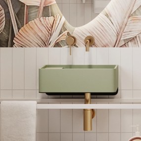Umywalka z kamienia syntetycznego nablatowa / wisząca prostokątna zielona 43 cm x 25 cm EVELIA Green : Otwory na baterię - Nie, Typ montażu - podwieszana