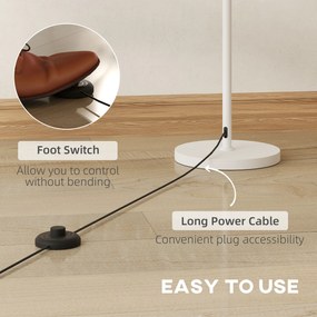 HOMCOM Lampa Podłogowa w Stylu Retro, Lampa Plastikowa, Włącznik Nożny, Stelaż Metalowy, Biała