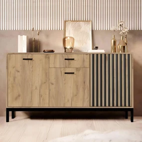 LAMINO KM-1 komoda dąb craft/czarny skandynawski loft lamele