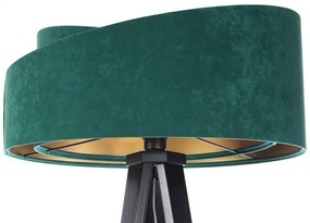 Zielono-czarna drewniana lampa stojąca trójnóg D8-A09