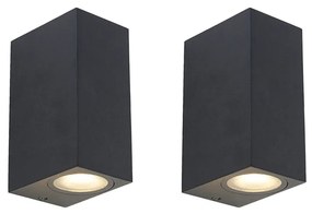 Zestaw 2 nowoczesnych lamp ściennych czarnych 2-światłowych IP44 - Baleno