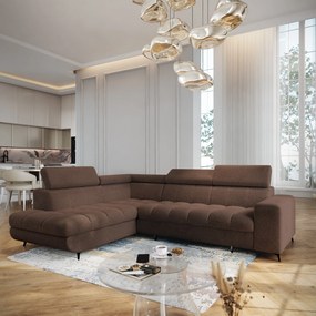 Masseno Narożnik MORIVA z funkcją spania i pojemnikiem na pościel Narozniki L, Rozkładana sofa - Brązowy, QUELLE 25