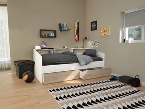 Łóżko  90 x 190/200 cm   ze skrzynią i - Biały i naturalny + Stelaż - PAULETTE