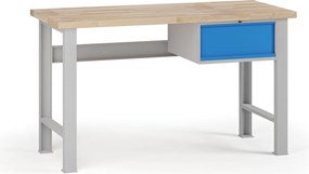 Stół warsztatowy G7, blat bukowy, 1500 x 685 x 840 mm, 1x kontener, 1x szuflada, niebieski