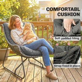 Outsunny Fotel rattanowy z poduszką, wyściełany fotel ogrodowy z polirattanu, fotel wiklinowy do 120 kg | Aosom PL