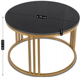 Stolik Kawowy KORIN 70 cm Czarny Marmur/Złoty Glamour Nowoczesny
