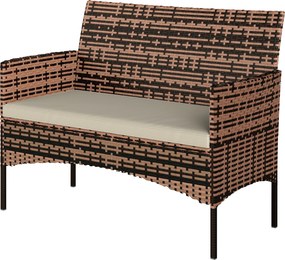 Outsunny 2-osobowa sofa ogrodowa Rattan PE, meble tarasowe z poduszką, antypoślizgowe maty, stalowa rama, Khaki | Aosom PL