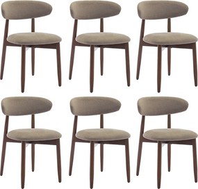 Zestaw 6 krzeseł do jadalni beżowych SMARTUE – Nogi z litego drewna, zakrzywione oparcie, siedzisko z tkaniny