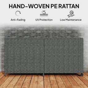 Outsunny Rattanowa skrzynia ogrodowa 650L wodoodporna, UV odporna, ze schowkiem, kółkami i pokrywą, 150 x 75 x 74 cm, ciemnoszara | Aosom PL