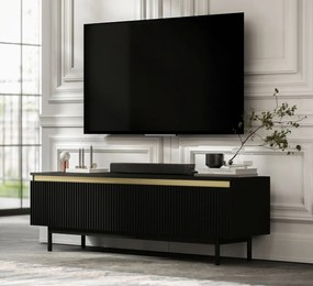 Ryflowana szafka RTV Selene 140 cm, czarna na czarnych nóżkach