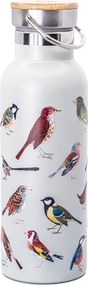Biała podróżna butelka ze stali nierdzewnej 425 ml Vintage Birds – Sass &amp; Belle