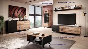 Witryna do salonu z lamelami w kolorze orzech + kaszmir - Frezi 10X