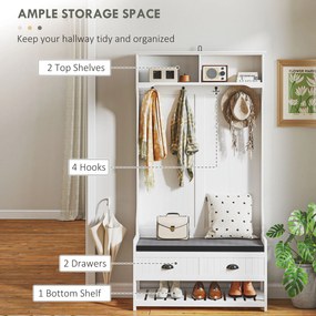HOMCOM Garderoba z Haczykami, Stojak na Buty, do Przedpokoju, Korytarza, Metal, MDF, Biały+Szary