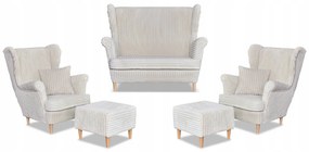 Zestaw uszak Rene Estella sofa fotele pufy Family Meble beżowy sztruks