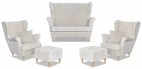 Zestaw uszak Rene Estella sofa fotele pufy Family Meble beżowy sztruks