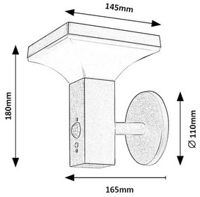 Rabalux 77044 solarna lamp ścienna z czujnikiem PIR Geleen