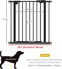 PawHut Barierka Ochronna dla Psów, Absperrgitter, Barierka dla Zwierząt, Metal, Plastik, 74-80 cm, Czarny