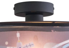 Lampa sufitowa dziecięca czarna ze statkiem kosmicznym i gwiazdami - Harrie in Space Dla dzieci Oswietlenie wewnetrzne