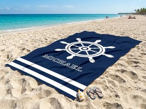 Szybkoschnący ręcznik plażowy XXL HELMORA niebiesko-biały 150 x 210 cm, 100% mikrofibra