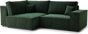 Ciemnozielony rozkładany narożnik ze schowkiem z tkaniny szenilowej (lewostronny/w kształcie litery L) Tonga – Maison de Rêve