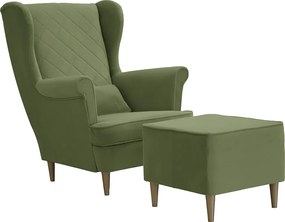 Fotel uszak skandynawski z podnóżkiem CLEO Zielony
