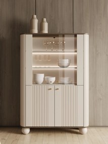 Witryna Vesper 103 cm czterodrzwiowa - kaszmir / orzech / złote uchwyty / nogi kule