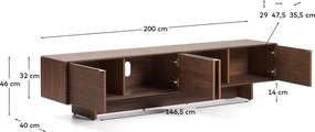 Ciemnobrązowa szafka pod TV w dekorze orzecha 200x46x40 cm Norlen – Kave Home