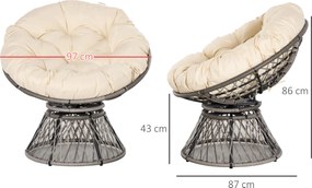 Outsunny Fotel Papasan Obrotowy z Poduszką Rattan Sztuczny Rama Metalowa Beżowy Komfort i Styl | Aosom PL