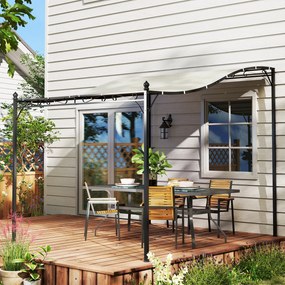 Outsunny Pergola 2,5 x 3 m, Pawilon Ogrodowy Montowany na Ścianie, Odporny na Wodę, Metalowy Stelaż, Otwory Odpływowe, Zadaszenie Przeciwcieniowe, Kremowy