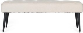 Ławka z beżowej tkaniny z nogami w kolorze czarnym