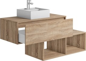 Szafka łazienkowa wisząca naturalna jasna z kwadratową umywalką - 1 szuflada i 2 wnęki - 94 cm - TEANA II