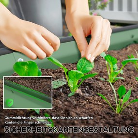 Outsunny Zestaw 2 wysokich grządek do ogrodu, zewnętrzne skrzynki na rośliny z otwartym dnem, guma ochronna, metal, 181 x 93 x 30 cm, Zielony