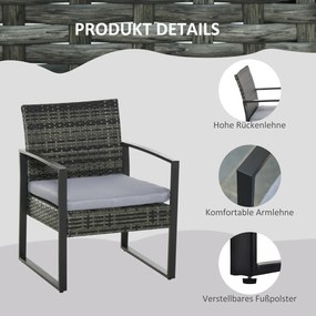 Outsunny Komplet stolik z krzesłami z technorattanu, 3-częściowy Komplet wypoczynkowy 63 cm x 57 cm x 76 cm