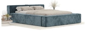 Szaroniebieskie tapicerowane łóżko dwuosobowe ze schowkiem ze stelażem 200x200 cm Voliera – Maison de Rêve
