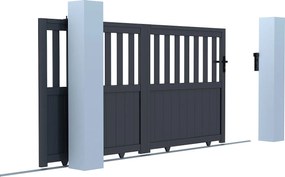 Przesuwna , perforowana aluminiowa brama elektryczna Dł.401 x Wys.140 cm antracytowa w zestawie TARNOS II