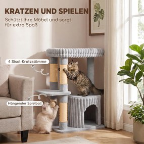 PawHut Drapak dla kotów, 93 cm, 3-poziomowy drapak z sizalowymi słupkami, przytulna nora, duża powierzchnia leżenia, platforma, do 6 kg | Aosom PL