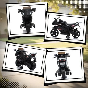 AIYAPLAY elektryczny motocykl dla dzieci, klakson, reflektory, funkcja muzyczna, 2,5 km/h, czarny