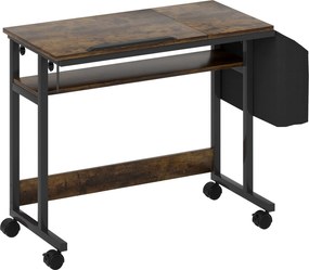 HOMCOM Stojące biurko z regulowaną wysokością i nachyleniem blatu, kółkami, półką, do pisania, czytania, rysowania, Rustykalny Brąz