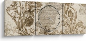 Obraz - Ściania z kwiatami (z zegarem) (90x30 cm)