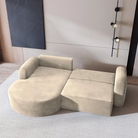 Masseno Narożnik AMILIA z funkcją spania i pojemnikiem na pościel Narozniki L, Rozkładana sofa - Kremowy, MONOLITH 04