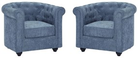 Zestaw 2 foteli tapicerowanych z niebieskiej tkaniny CHESTERFIELD