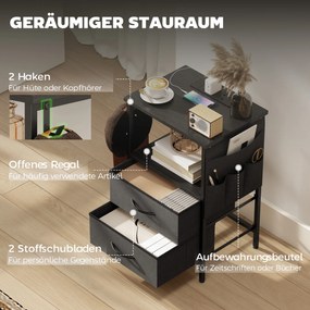 HOMCOM Stolik kawowy/Stolik boczny ze stacją ładującą, stalowa rama, porty USB-C, szuflady, haczyki, 40cm x 30cm x 60cm Czarny | Aosom PL