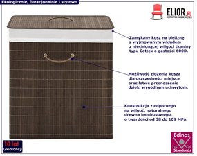Kosz bambusowy na bieliznę Lavandi 4X - ciemnobrązowy