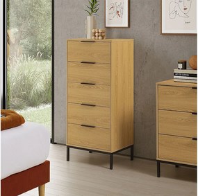 Szafka kolumnowa Auri z 5 szufladami w kolorze dębu.