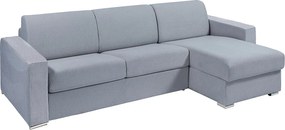 Kanapa narożna rozkładana uniwersalna z szarej tkaniny - Powierzchnia spania na szerokich listwach 160 cm - Materac 14 cm - CALITO