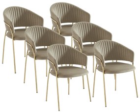 Zestaw 6 krzeseł z weluru i pozłacanego metalu - Beżowy - MADOLIA marki Pascal Morabito